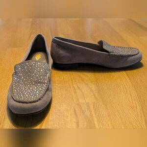 VOLATILE Comfy Suede Slip-On Loafer - Womens Size 7.5 - Tan/Rhinestone Bling